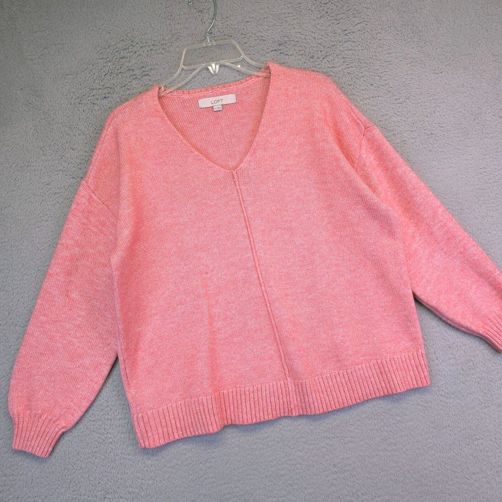 Loft Sweater‎ Womens M Pink V Neck Balloon Sleeve Wool Blend Chunky Boxy Fairy